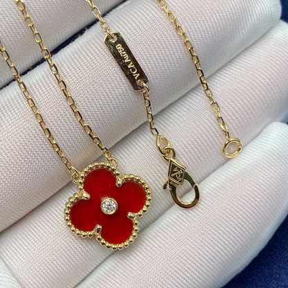 [Grace Jewelry]CLOVER 15MM DIAMOND CARNELIAN NECKLACE