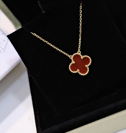 [Grace Jewelry]CLOVER 15MM CARNELIAN SINGLE FLOWER NECKLACE