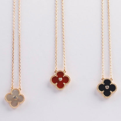 [Grace Jewelry]CLOVER 15MM DIAMOND CARNELIAN NECKLACE