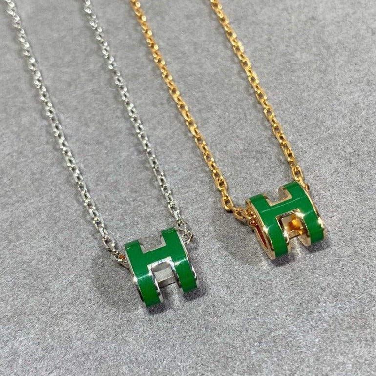 [Grace Jewelry]POP H GREEN NECKLACE SILVER AND GOLD