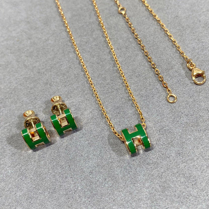 [Grace Jewelry]POP H GREEN NECKLACE SILVER AND GOLD