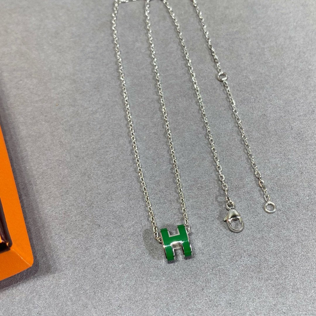 [Grace Jewelry]POP H GREEN NECKLACE SILVER AND GOLD