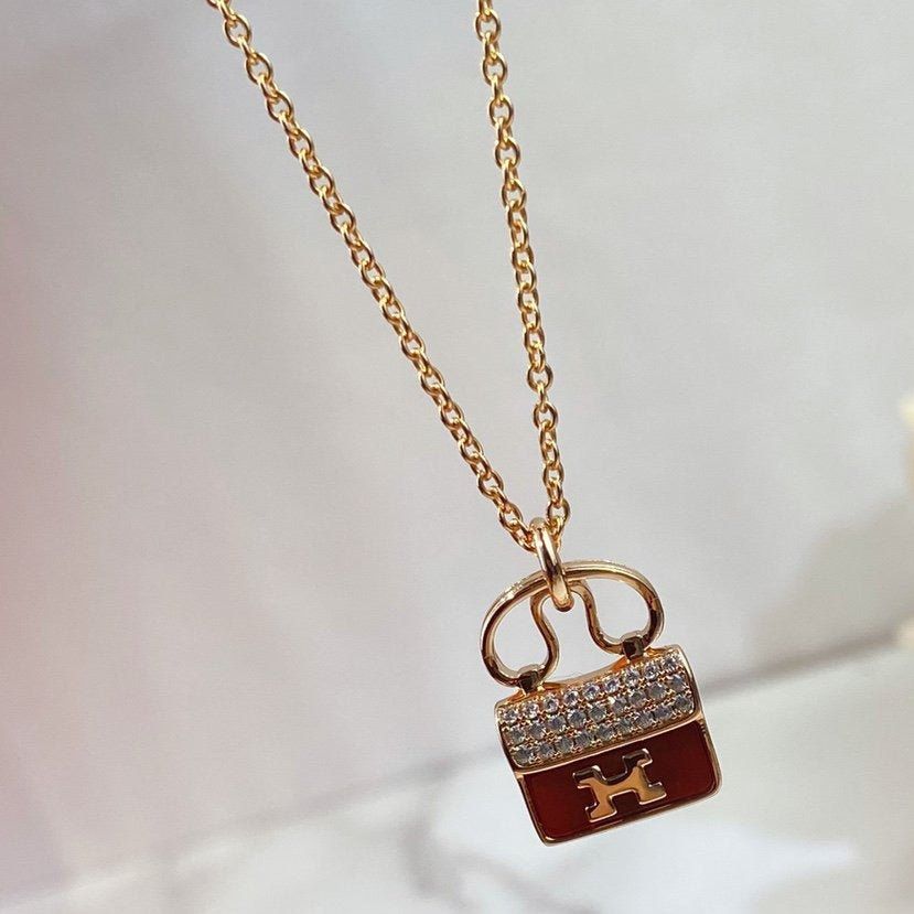 [Grace Jewelry]CONSTANCE RED PEDANT PINK GOLD NECKLACE