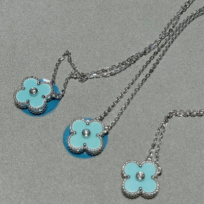 [Grace Jewelry]CLOVER 1 DIAMOND LIGHT BLUE SILVER NECKLACE