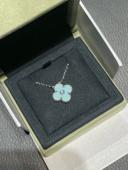 [Grace Jewelry]CLOVER 1 DIAMOND LIGHT BLUE SILVER NECKLACE