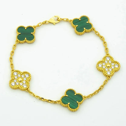 [Grace Jewelry]CLOVER  5 MOTIF MALACHITE DIAMOND BRACELET