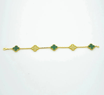 [Grace Jewelry]CLOVER  5 MOTIF MALACHITE DIAMOND BRACELET