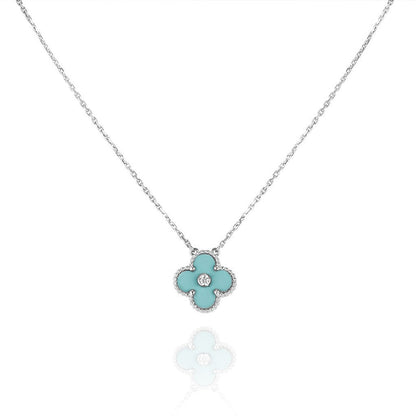 [Grace Jewelry]CLOVER 1 DIAMOND LIGHT BLUE SILVER NECKLACE