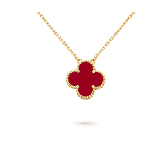 [Grace Jewelry]CLOVER 15MM CARNELIAN SINGLE FLOWER NECKLACE