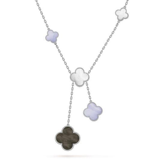 [Grace Jewelry]CLOVER MOP CHALCEDONY NECKLACE SILVER 6 MOTIF