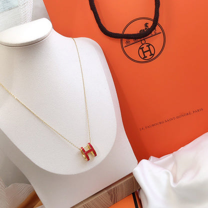 [Grace Jewelry]HM CLIC RED ENAMEL GOLD NECKLACE