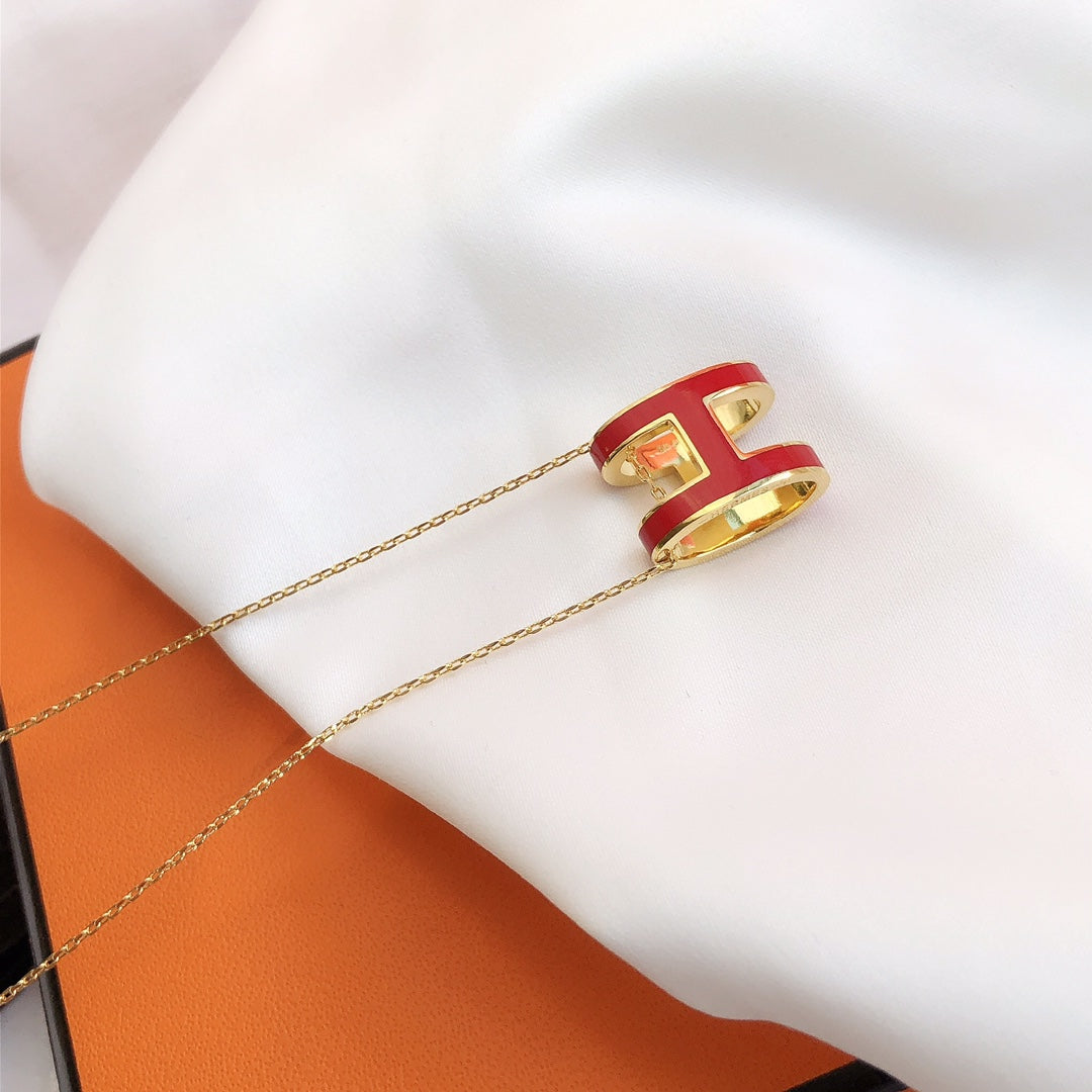 [Grace Jewelry]HM CLIC RED ENAMEL GOLD NECKLACE