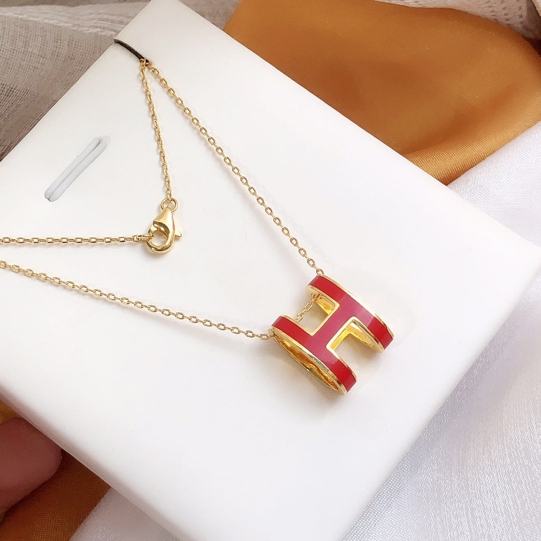 [Grace Jewelry]HM CLIC RED ENAMEL GOLD NECKLACE