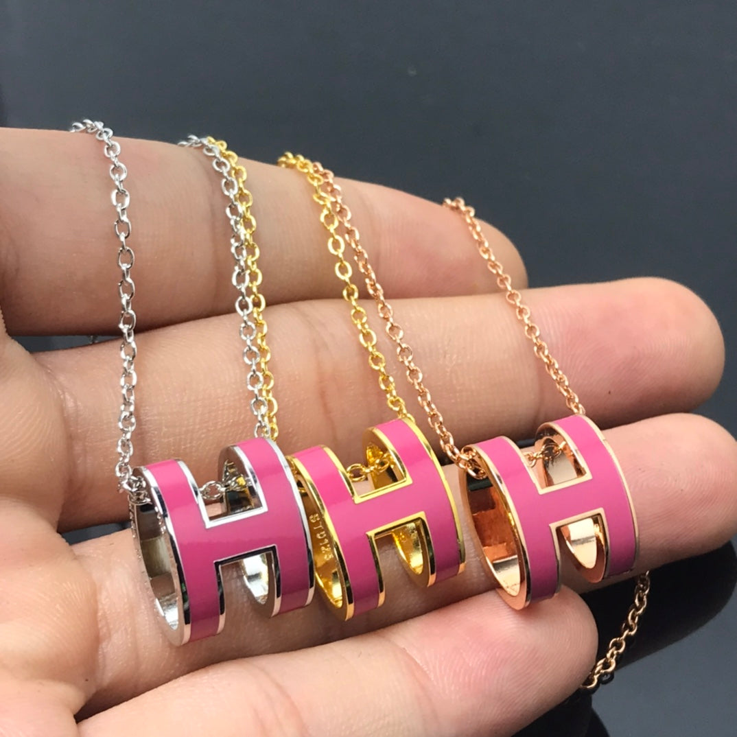 [Grace Jewelry]H NECKLACE PINK