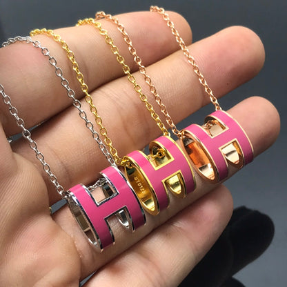 [Grace Jewelry]H NECKLACE PINK