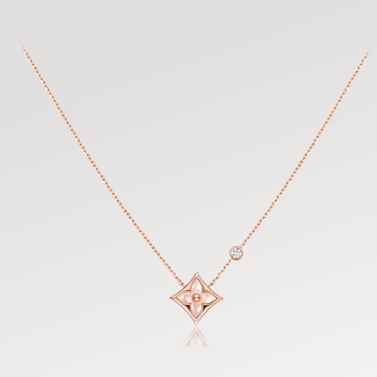 [Grace Jewelry]STAR PINK MOP 1 DIAMOND PINK GOLD NECKLACE