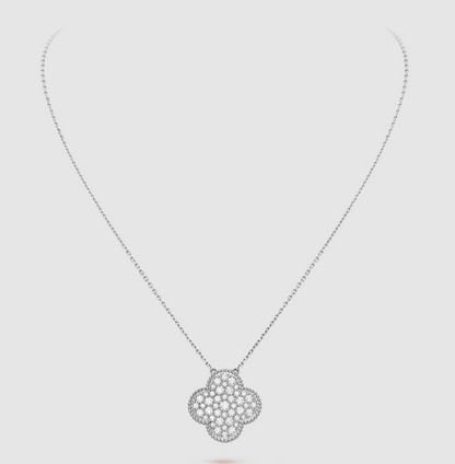 [Grace Jewelry]CLOVER 25MM LARGE PENDANT DIAMOND PAVED SILVER NECKLACE