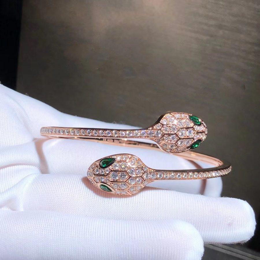 [Grace Jewelry]SERPENTI BRACELET PINK GOLD MALACHITE DIAMOND DOUBLE SNAKE