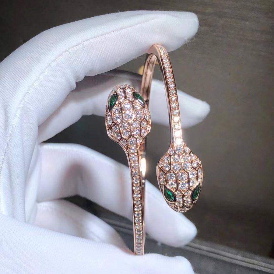 [Grace Jewelry]SERPENTI BRACELET PINK GOLD MALACHITE DIAMOND DOUBLE SNAKE