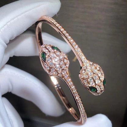 [Grace Jewelry]SERPENTI BRACELET PINK GOLD MALACHITE DIAMOND DOUBLE SNAKE