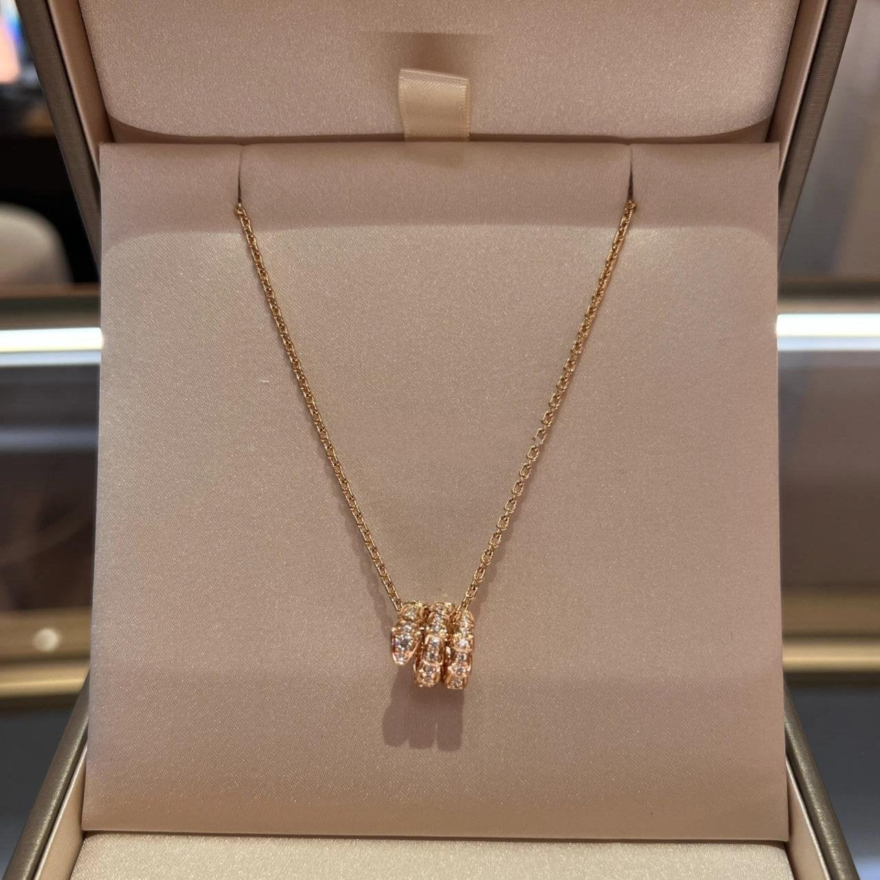 [Grace Jewelry]SERPENTI PINK GOLD NECKLACE DOUBLE RING DIAMOND