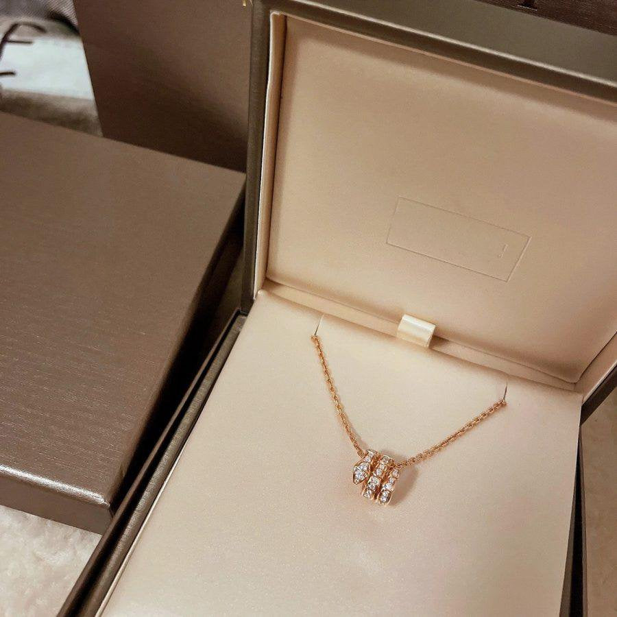 [Grace Jewelry]SERPENTI PINK GOLD NECKLACE DOUBLE RING DIAMOND