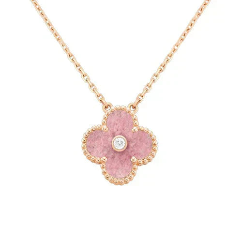 [Grace Jewelry]CLOVER 15MM DIAMOND RHODONITE NECKLACE