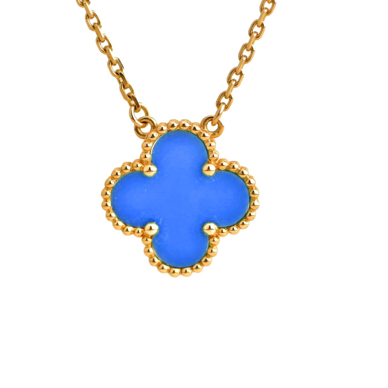 [Grace Jewelry]CLOVER 15MM BLUE AGATE NECKLACE