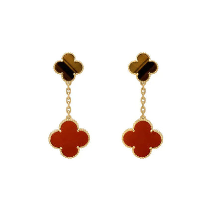 [Grace Jewelry]CLOVER  2 MOTIF  TIGER EYE CARNELIAN EARRINGS