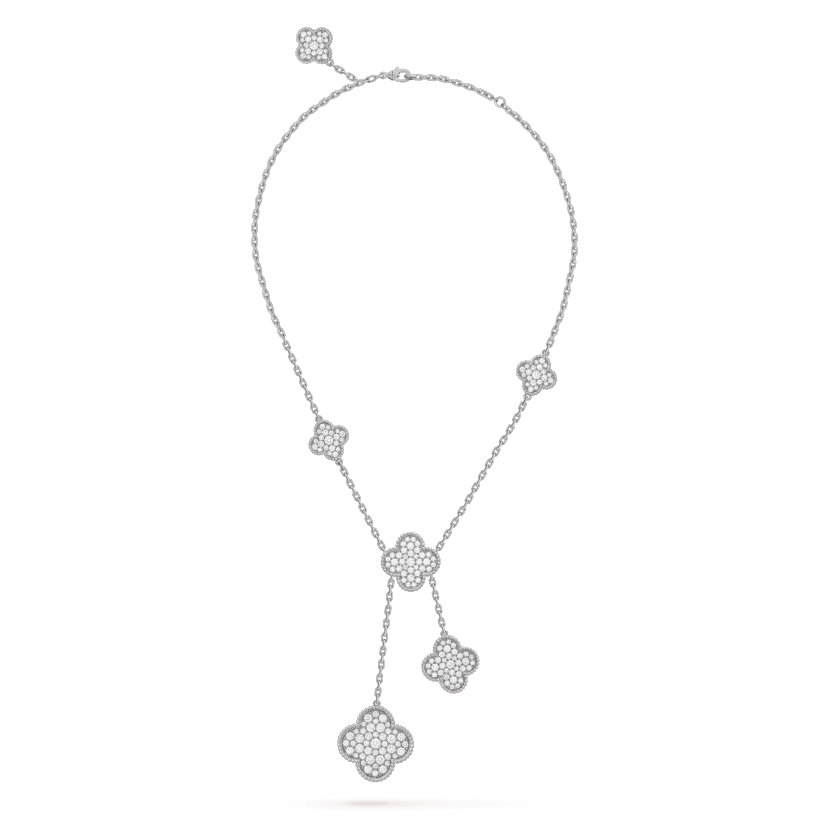 [Grace Jewelry]CLOVER 5 MOTIFS SILVER DIAMONDS NECKLACE