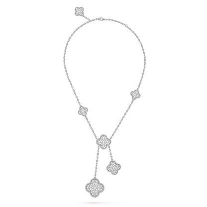 [Grace Jewelry]CLOVER 5 MOTIFS SILVER DIAMONDS NECKLACE