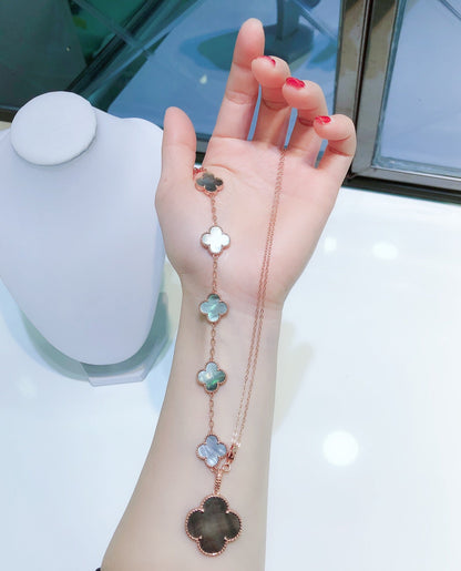 [Grace Jewelry]COMBINED BRACELET 5 MOTIFS AND NECKLACE DARK MOP ROSE GOLD