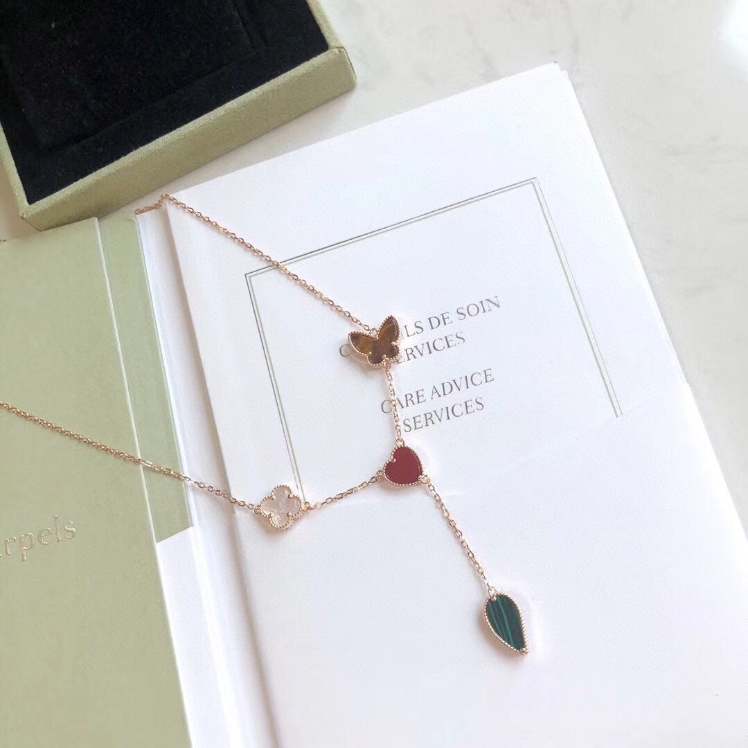 [Grace Jewelry]LUCKY SPRING 4 MOTIFS ROSE GOLD NECKLACE