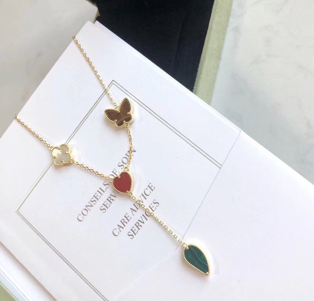 [Grace Jewelry]LUCKY SPRING 4 MOTIFS ROSE GOLD NECKLACE