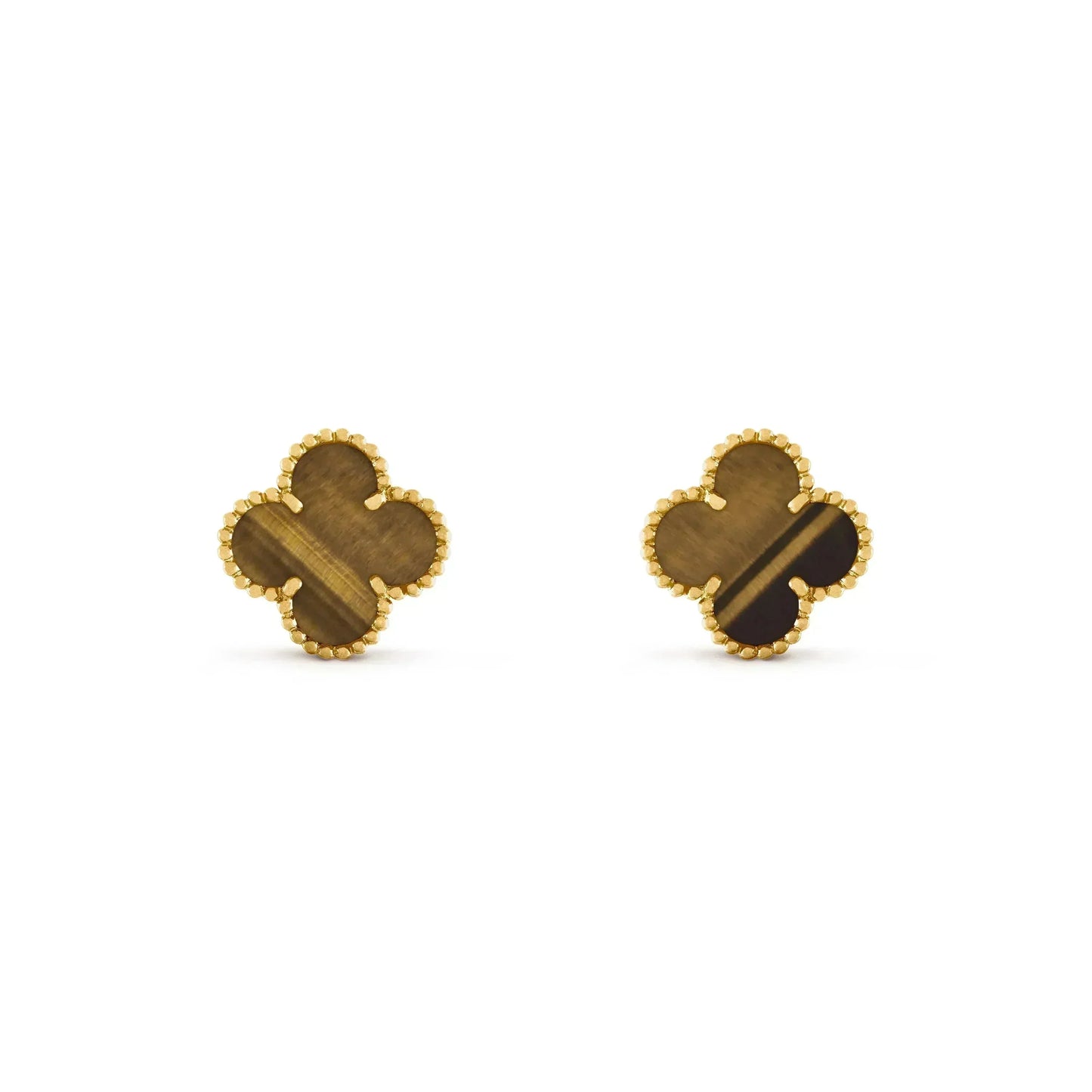 [Grace Jewelry]CLOVER MEDIUM 1 MOTIFS TIGER EYE EARRINGS