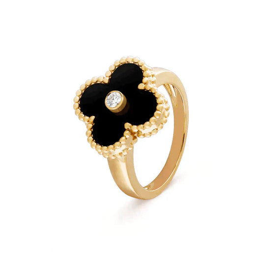 [Grace Jewelry]CLOVER ONYX RING GOLD DIAMOND